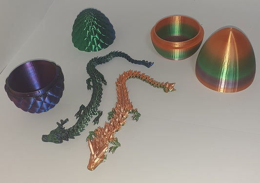 pair of Articulated Crystal Dragon And Egg, 3D Printed Sensory Fidget, Multi Colour No 11