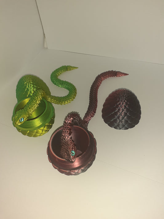 pair of Articulated Crystal SNAKE And Egg, 3D Printed Sensory Fidget, Multi Colour